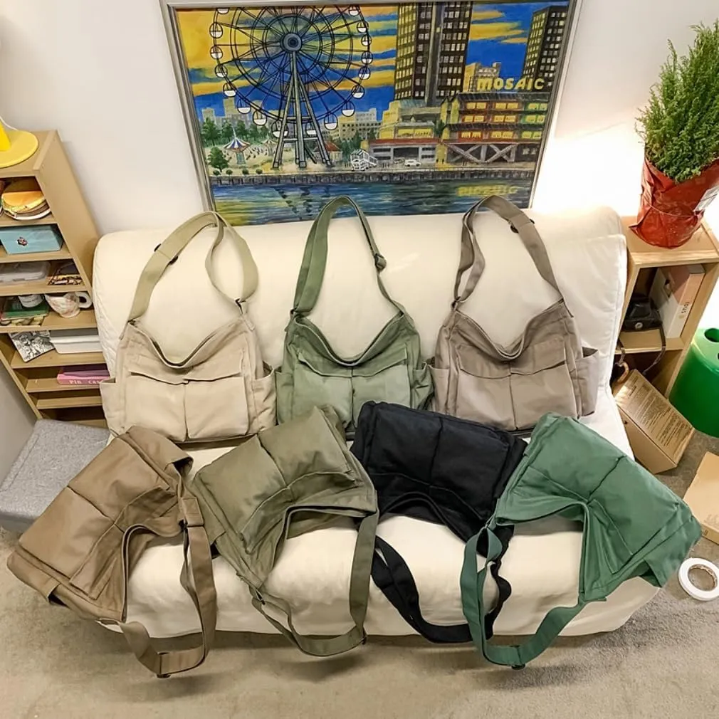 Vintage Canvas Messenger Bag for Women & Men School Large Laptop Bag with Multiple Pockets Shoulder Tote Bag