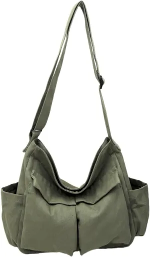 Vintage Canvas Messenger Bag for Women & Men School Large Laptop Bag with Multiple Pockets Shoulder Tote Bag