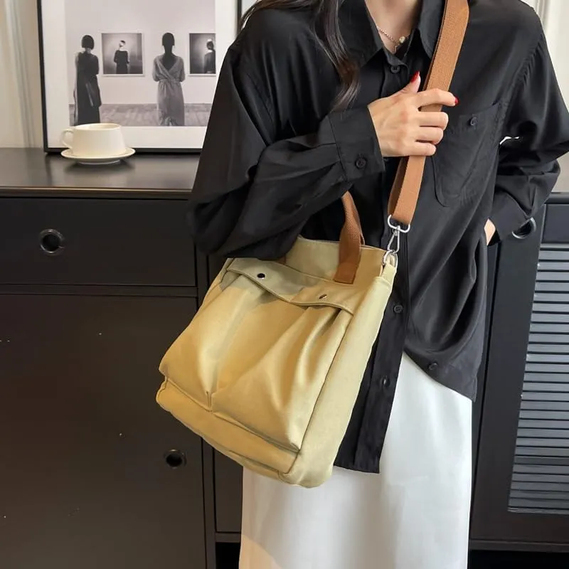 Vintage Canvas Messenger Bag for Women Travel Satchel Shoulder Bag Emo Acubi Laptop Bag Cyber Punk Purse (Black)