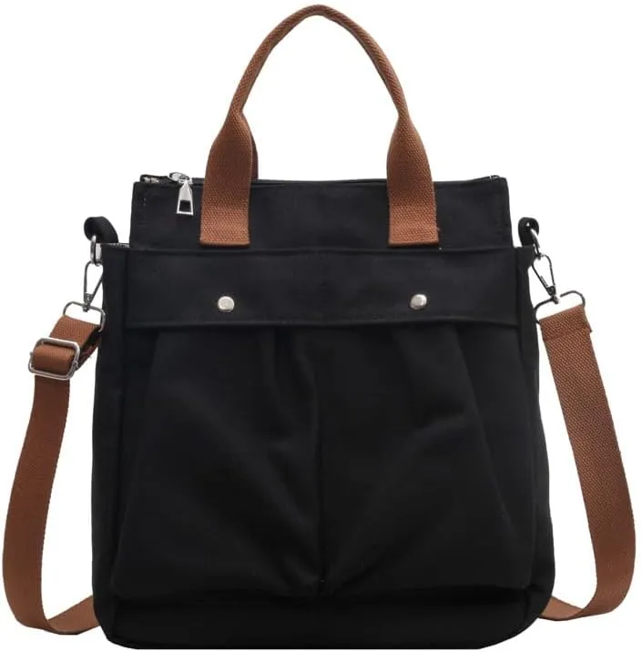 Vintage Canvas Messenger Bag for Women Travel Satchel Shoulder Bag Emo Acubi Laptop Bag Cyber Punk Purse (Black)