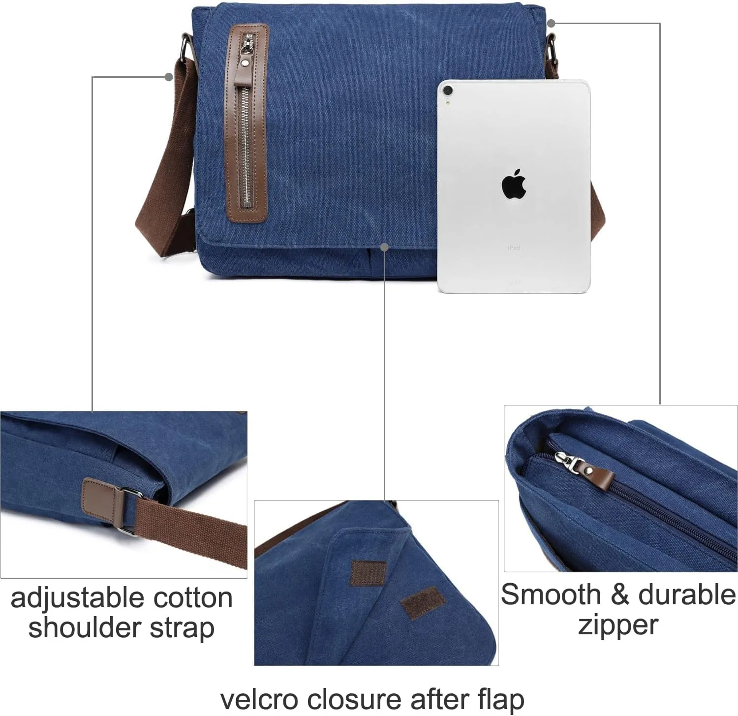 Vintage Canvas Messenger Bag Unisex Shoulder Bag Canvas Satchel Cross Body College Work Satchel Briefcase for 14 Inch Laptop