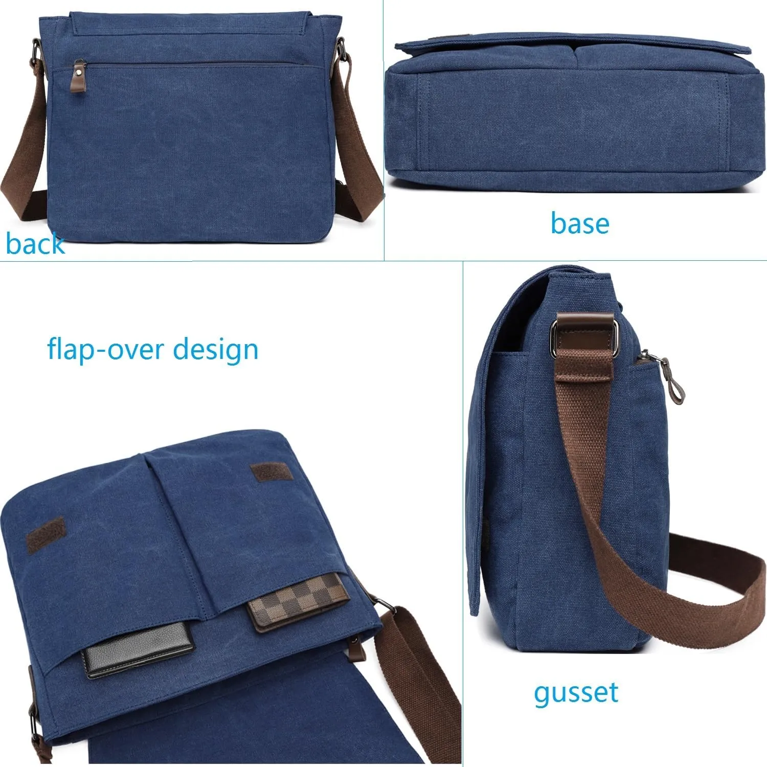 Vintage Canvas Messenger Bag Unisex Shoulder Bag Canvas Satchel Cross Body College Work Satchel Briefcase for 14 Inch Laptop