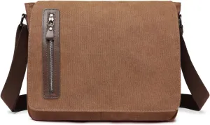Vintage Canvas Messenger Bag Unisex Shoulder Bag Canvas Satchel Cross Body College Work Satchel Briefcase for 14 Inch Laptop