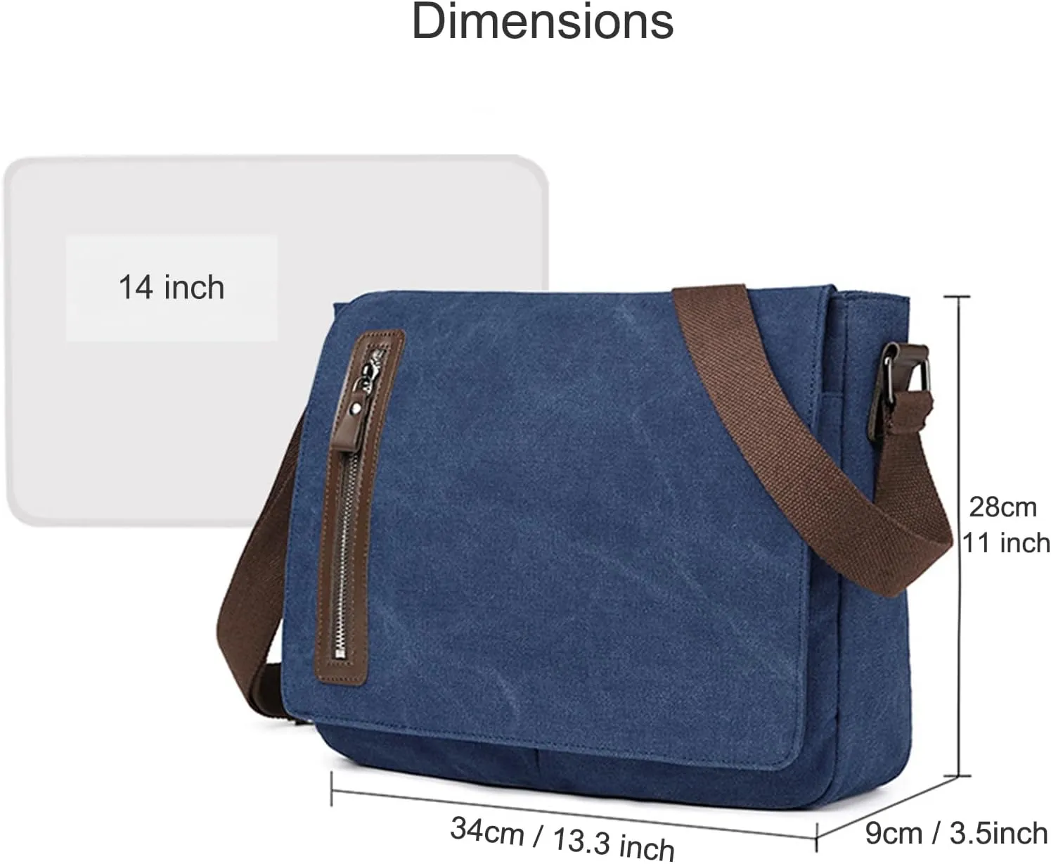 Vintage Canvas Messenger Bag Unisex Shoulder Bag Canvas Satchel Cross Body College Work Satchel Briefcase for 14 Inch Laptop