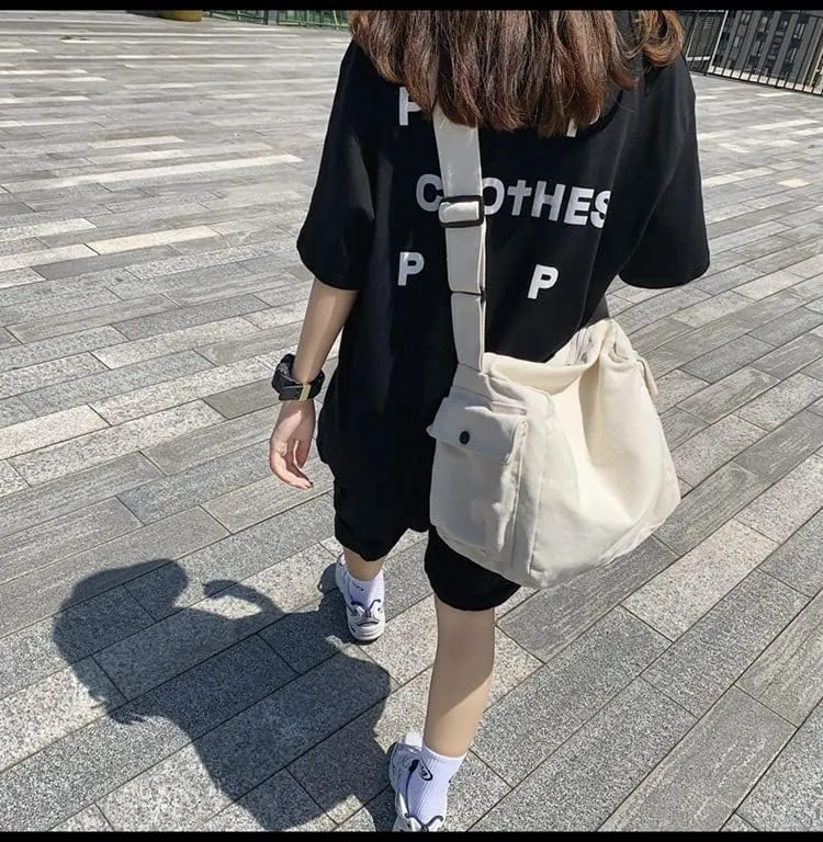 Vintage Canvas Messenger Bag Women Y2K Grunge Tote Bag Aesthetic Purse Hippie Crossbody Handbag Goth Emo Preppy Stuff