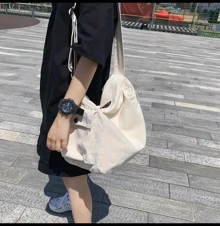 Vintage Canvas Messenger Bag Women Y2K Grunge Tote Bag Aesthetic Purse Hippie Crossbody Handbag Goth Emo Preppy Stuff