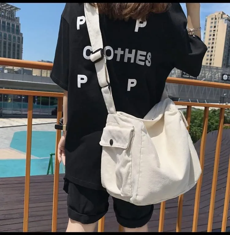 Vintage Canvas Messenger Bag Women Y2K Grunge Tote Bag Aesthetic Purse Hippie Crossbody Handbag Goth Emo Preppy Stuff
