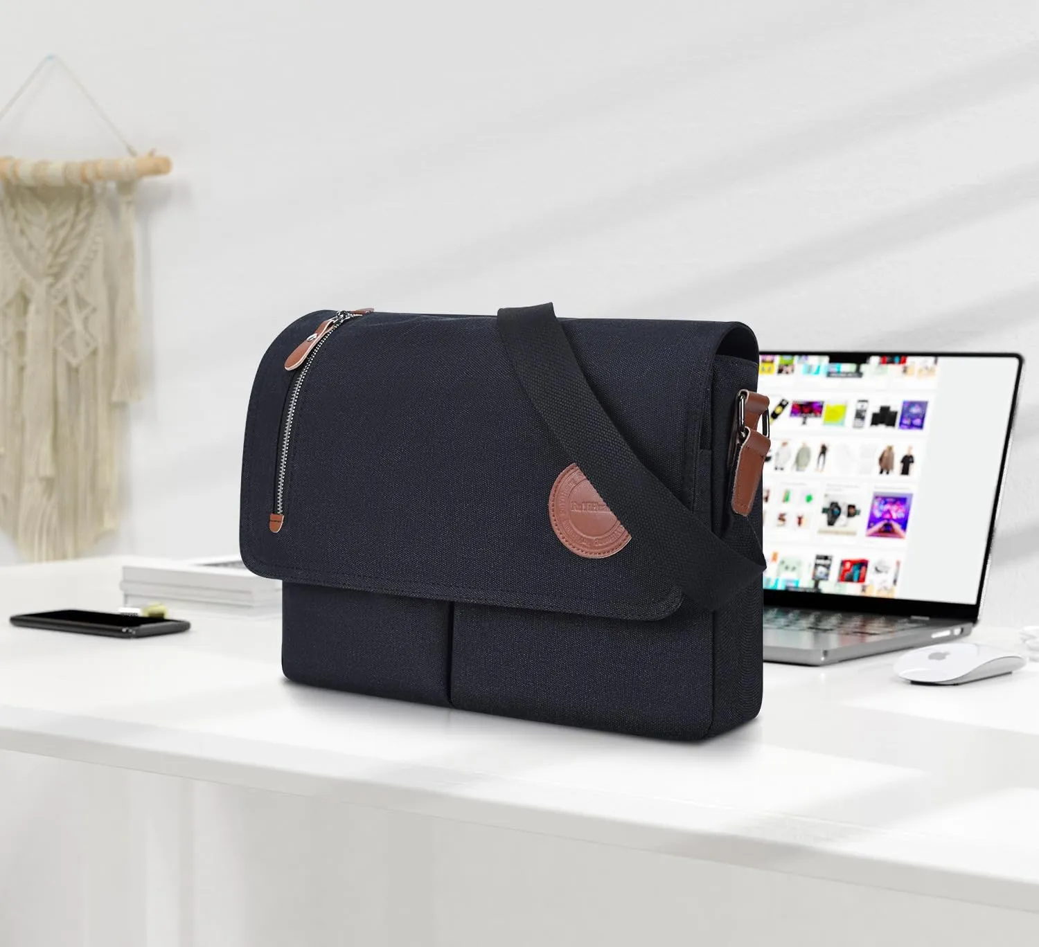 Vintage Canvas Satchel Messenger Bag for Men Women Crossbody Bag Travel Shoulder Bag 13.3" Laptop Bag Bookbag Work