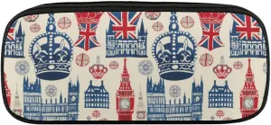 Vintage England London Big Ben Red Blue Crowness Pencil Bags Leather Pen Case Cosmetic Makeup Bag Small Stationery Pouch Cases