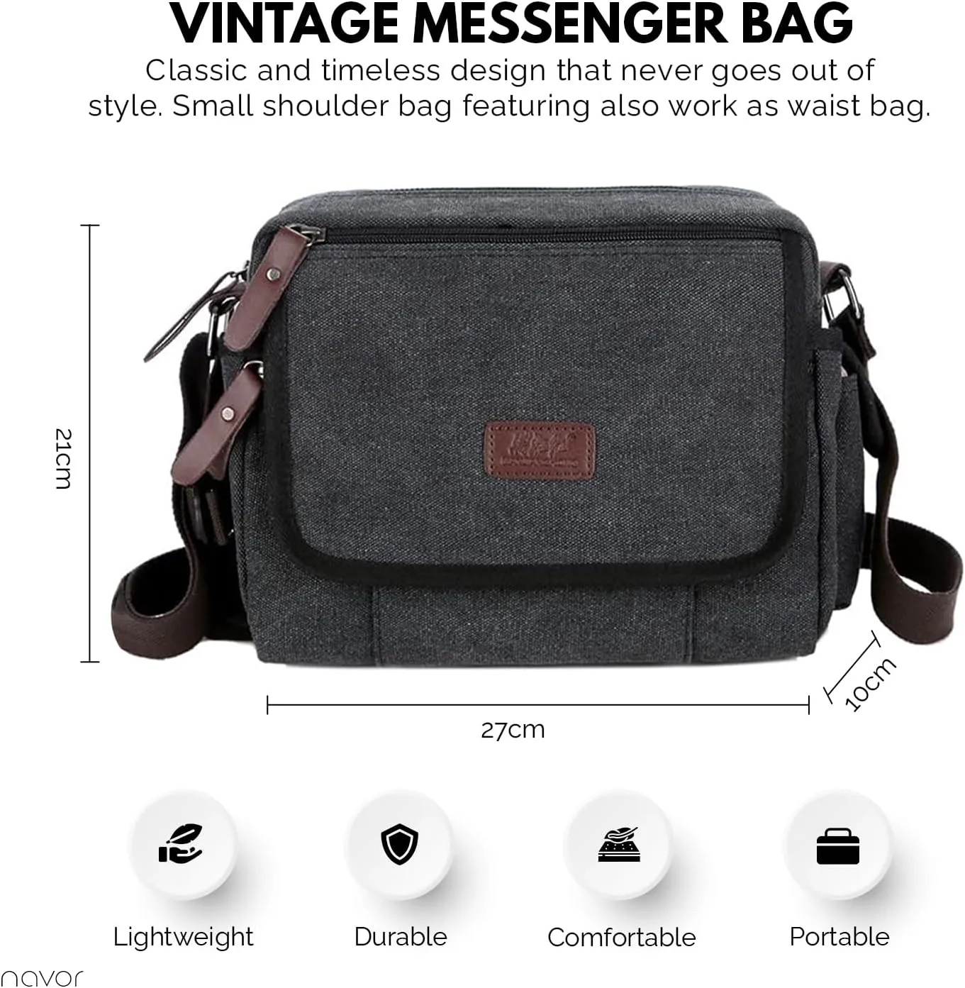 Vintage Messenger Canvas Bag Multi-Function Crossbody Shoulder Bag with Multiple Pockets, Adjustable Padded Shoulder Strap