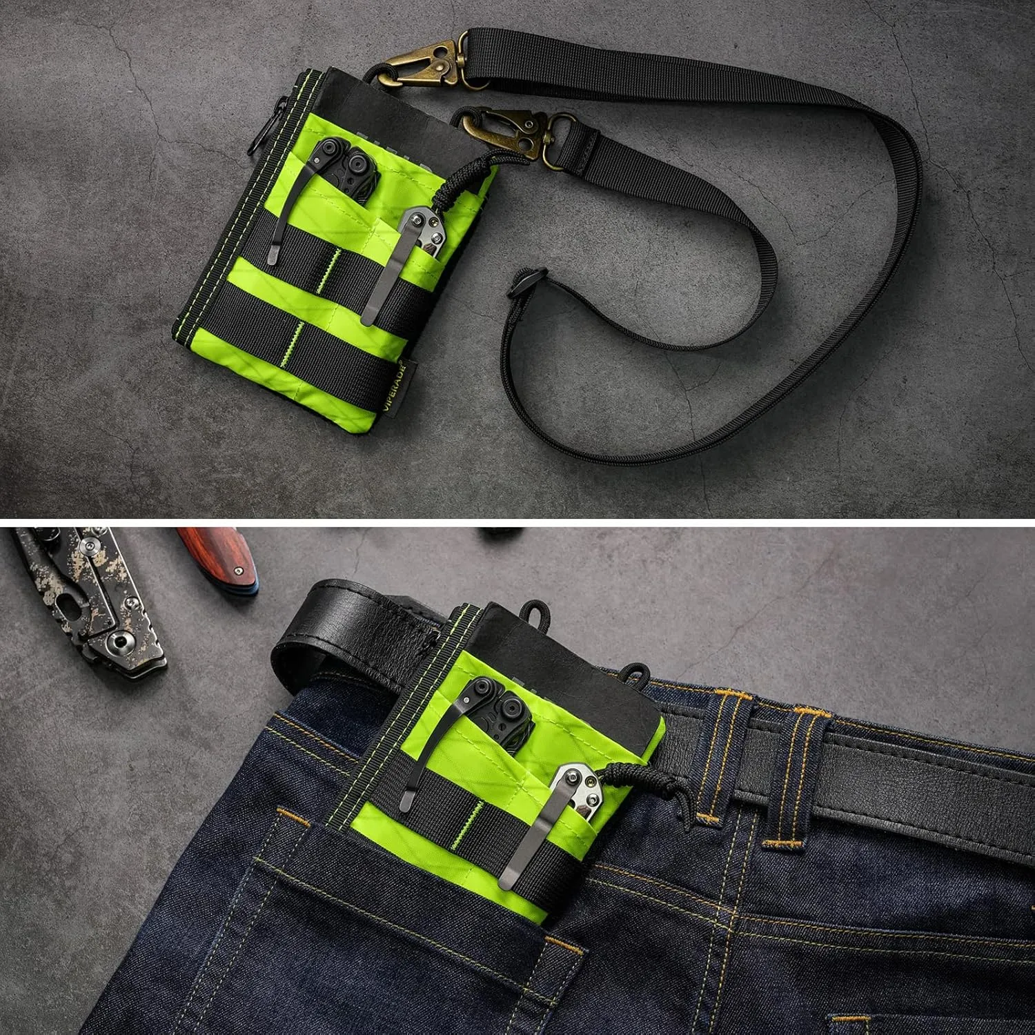 VIPERADE VE18 EDC Pouch, Pocket Organizer Pouch for Men, EDC Pocket Organizer Pouch, 3 Slots with 2 Zipper Pockets, Velcro Pouch Multitool Pouch