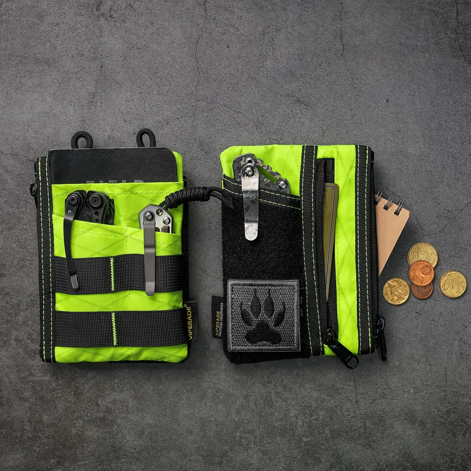 VIPERADE VE18 EDC Pouch, Pocket Organizer Pouch for Men, EDC Pocket Organizer Pouch, 3 Slots with 2 Zipper Pockets, Velcro Pouch Multitool Pouch