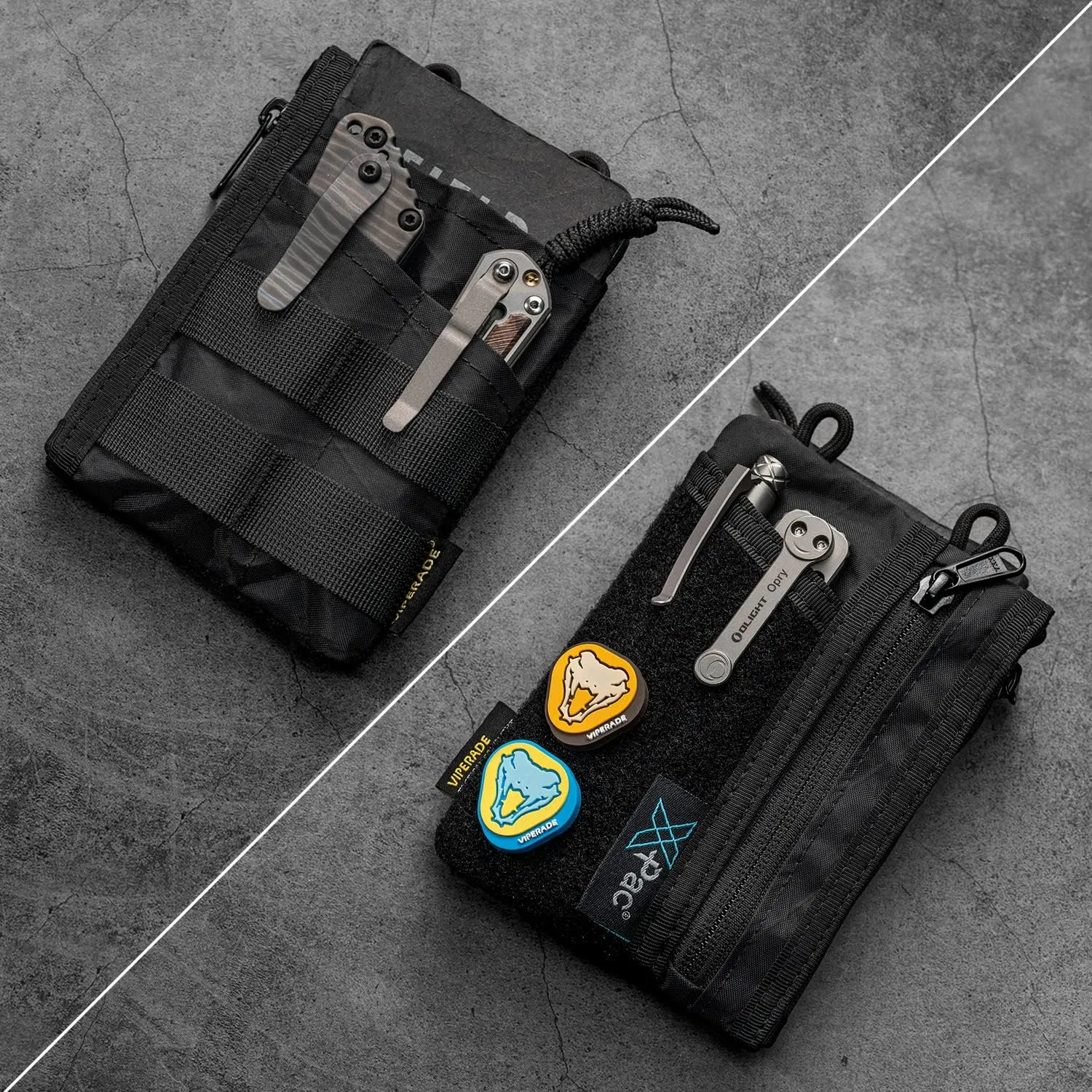 VIPERADE VE18 EDC Pouch, Pocket Organizer Pouch for Men, EDC Pocket Organizer Pouch, 3 Slots with 2 Zipper Pockets, Velcro Pouch Multitool Pouch