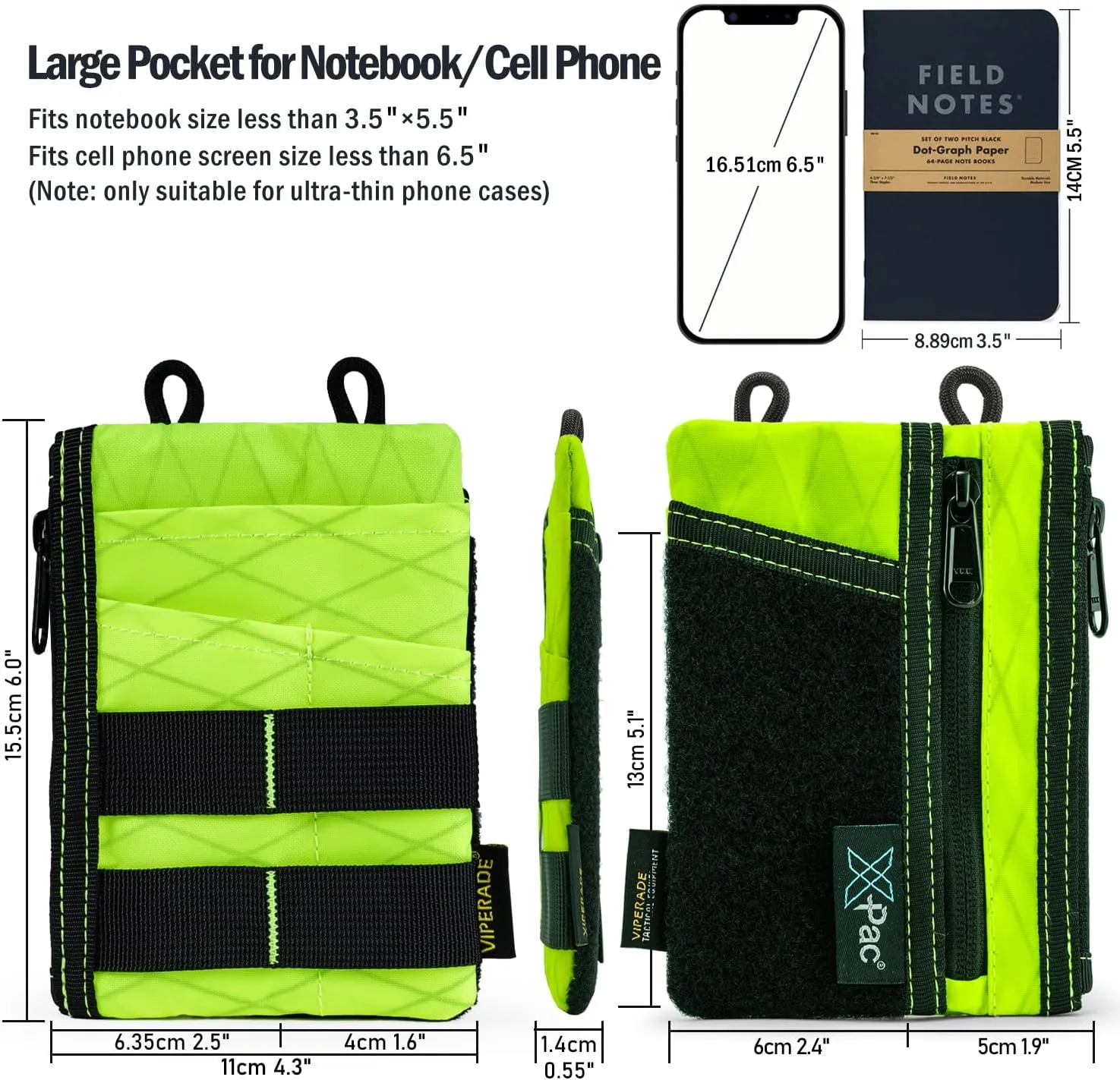 VIPERADE VE18 EDC Pouch, Pocket Organizer Pouch for Men, EDC Pocket Organizer Pouch, 3 Slots with 2 Zipper Pockets, Velcro Pouch Multitool Pouch