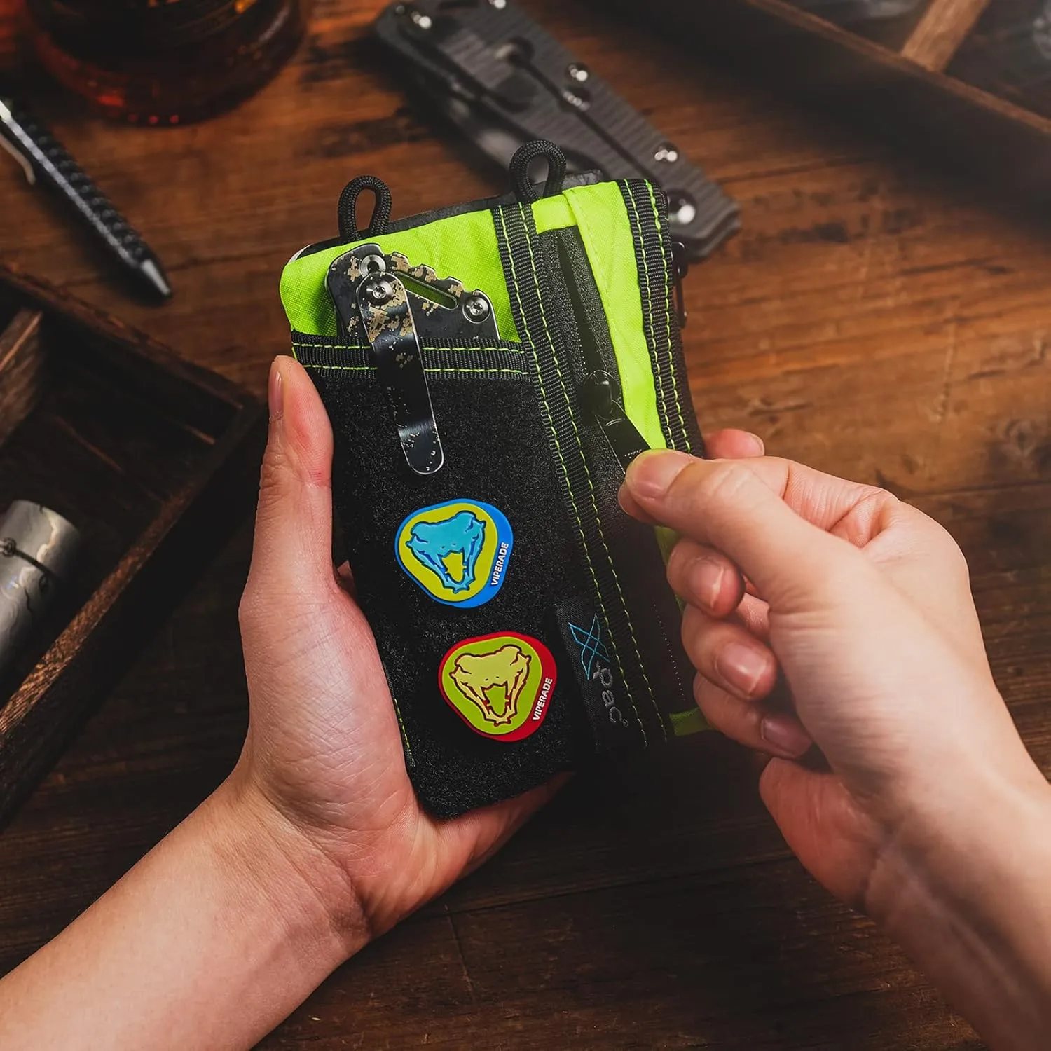VIPERADE VE18 EDC Pouch, Pocket Organizer Pouch for Men, EDC Pocket Organizer Pouch, 3 Slots with 2 Zipper Pockets, Velcro Pouch Multitool Pouch