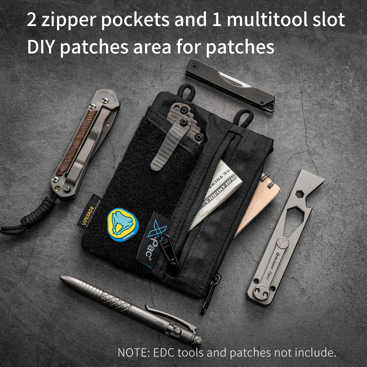 VIPERADE VE18 EDC Pouch, Pocket Organizer Pouch for Men, EDC Pocket Organizer Pouch, 3 Slots with 2 Zipper Pockets, Velcro Pouch Multitool Pouch