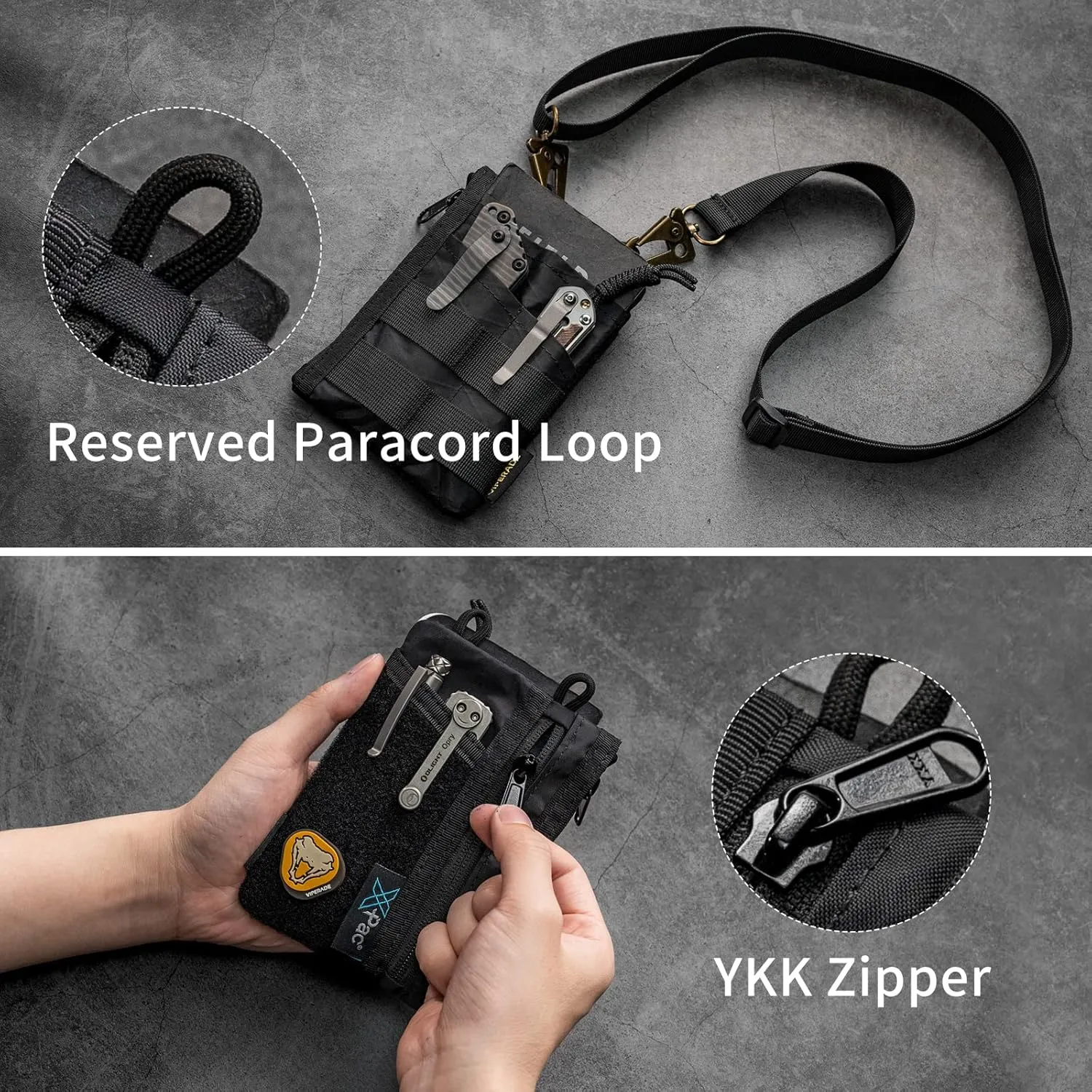 VIPERADE VE18 EDC Pouch, Pocket Organizer Pouch for Men, EDC Pocket Organizer Pouch, 3 Slots with 2 Zipper Pockets, Velcro Pouch Multitool Pouch