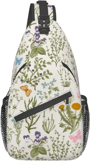 VOOHDDY Vintage Wild flowers Herb Floral Plant Sling Bag For Women Men Travel Hiking Backpack Crossbody Shoulder Chest Bags Casual Daypack Sport