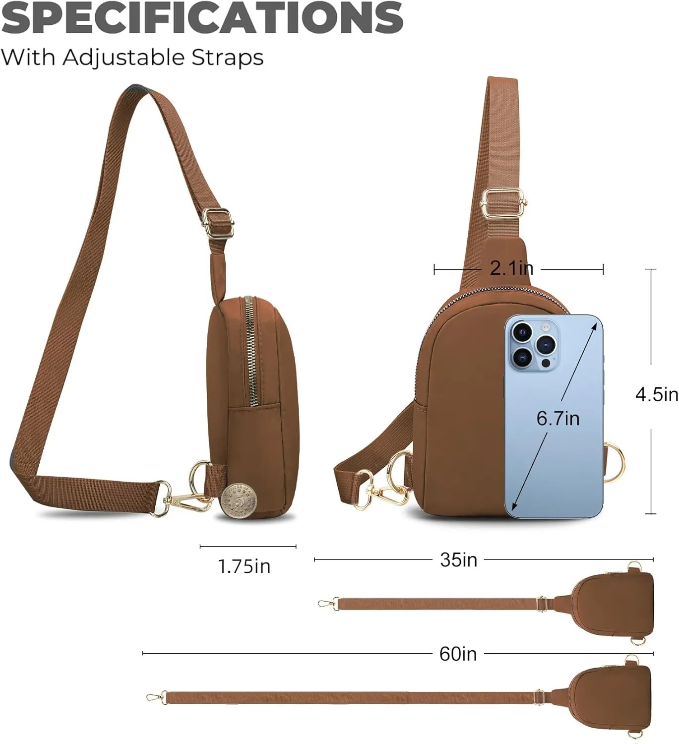 VOROLO Small Sling Bag For Men and Women，Crossbody Bags For Women with Ajustable Strap Trendy Cross body Bag Brown