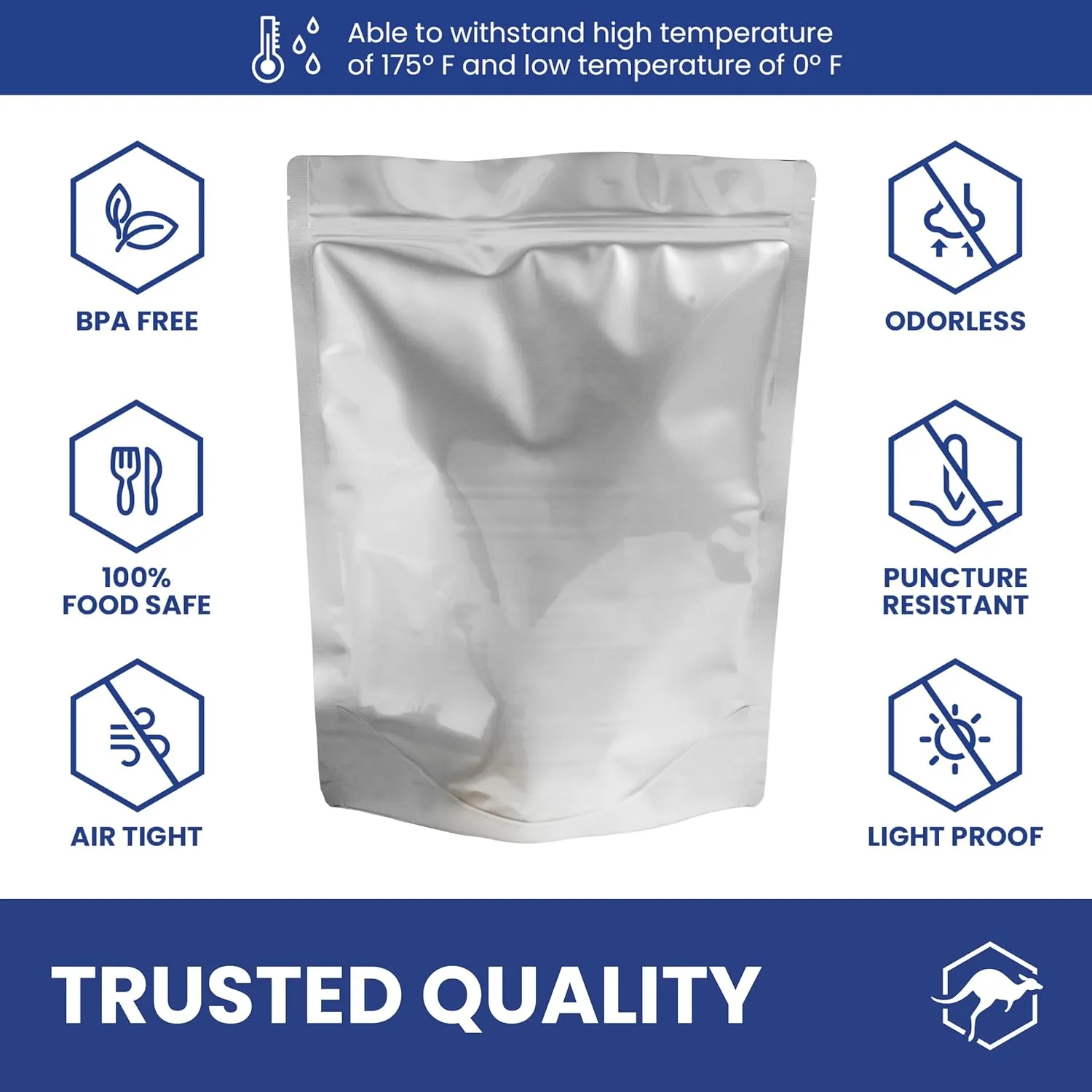 Wallaby 50 Count 1-Gallon Gusset Mylar Bags with Labels, 15 Mil Total Thicker Long-Term Food Storage Pouches, 10x14 Stand-Up Zipper Heat-Sealable Airtight Packaging - Silver