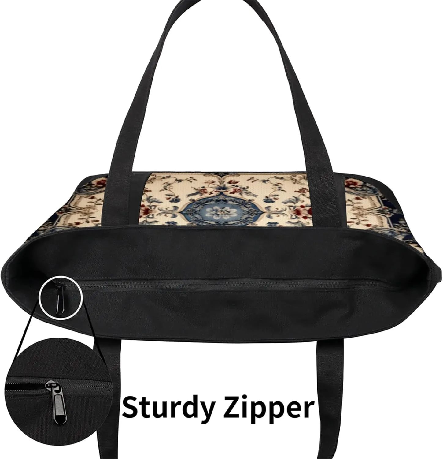 Watercolor Blue Wildflower Canvas Tote Bag Casual Shoulder Handbag Large Shopping Bags With 5 Pocket