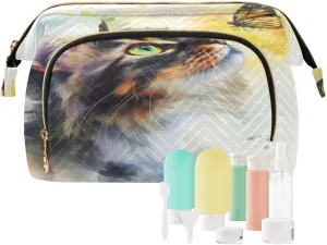Watercolour Civet Cat Makeup Bag Fish mouth quilted makeup Bag Travel Makeup Bag, Cosmetic Bag Make Up Organizer Case for Women Complimentary storage jar