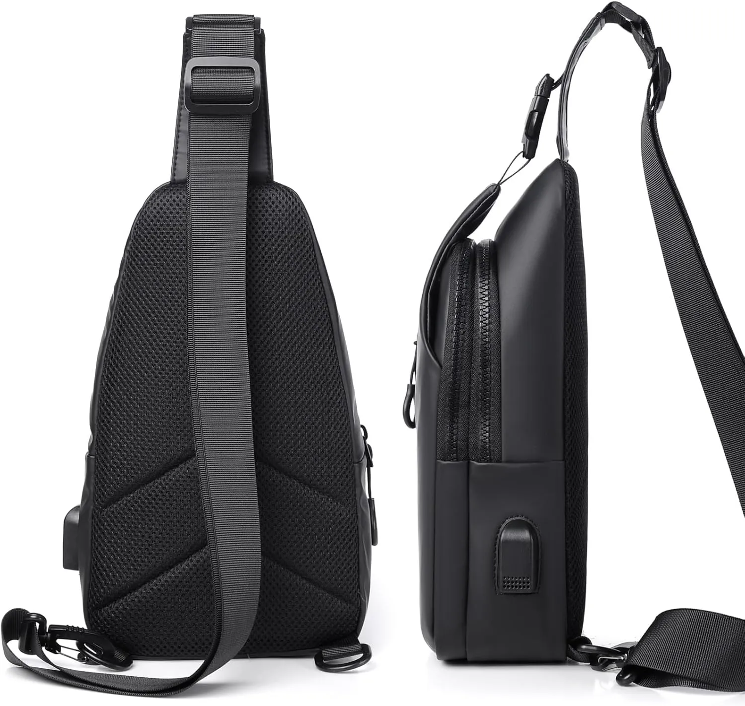 Waterproof Sling Bag for Men Crossbody Bag Shoulder travel Backpack Sling with USB Charging Port Anti Theft Cross Body Bag Chest Daypack for Hiking Sports Running Women-Black