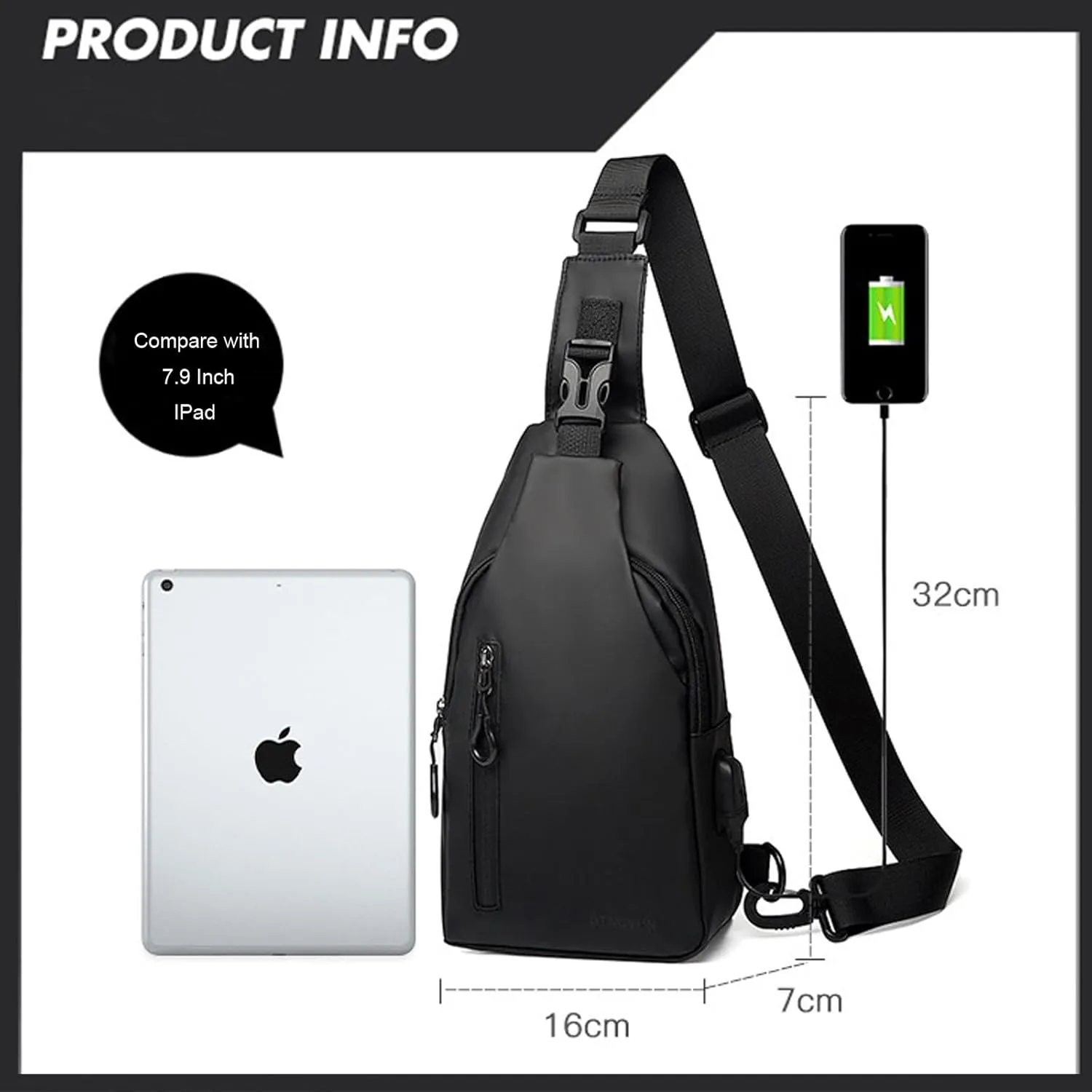 Waterproof Sling Bag for Men Crossbody Bag Shoulder travel Backpack Sling with USB Charging Port Anti Theft Cross Body Bag Chest Daypack for Hiking Sports Running Women-Black