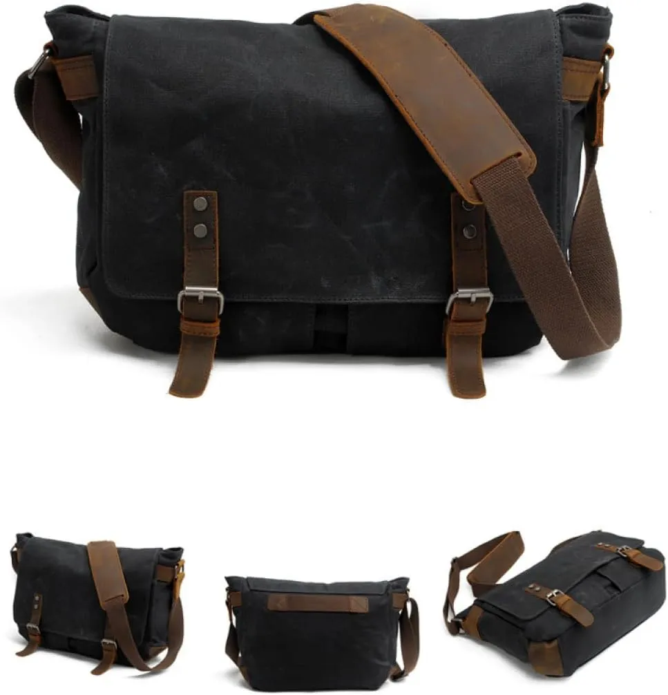 Waterproof Vintage-Style Canvas Messenger Bag - Durable & Stylish for Everyday Use Black