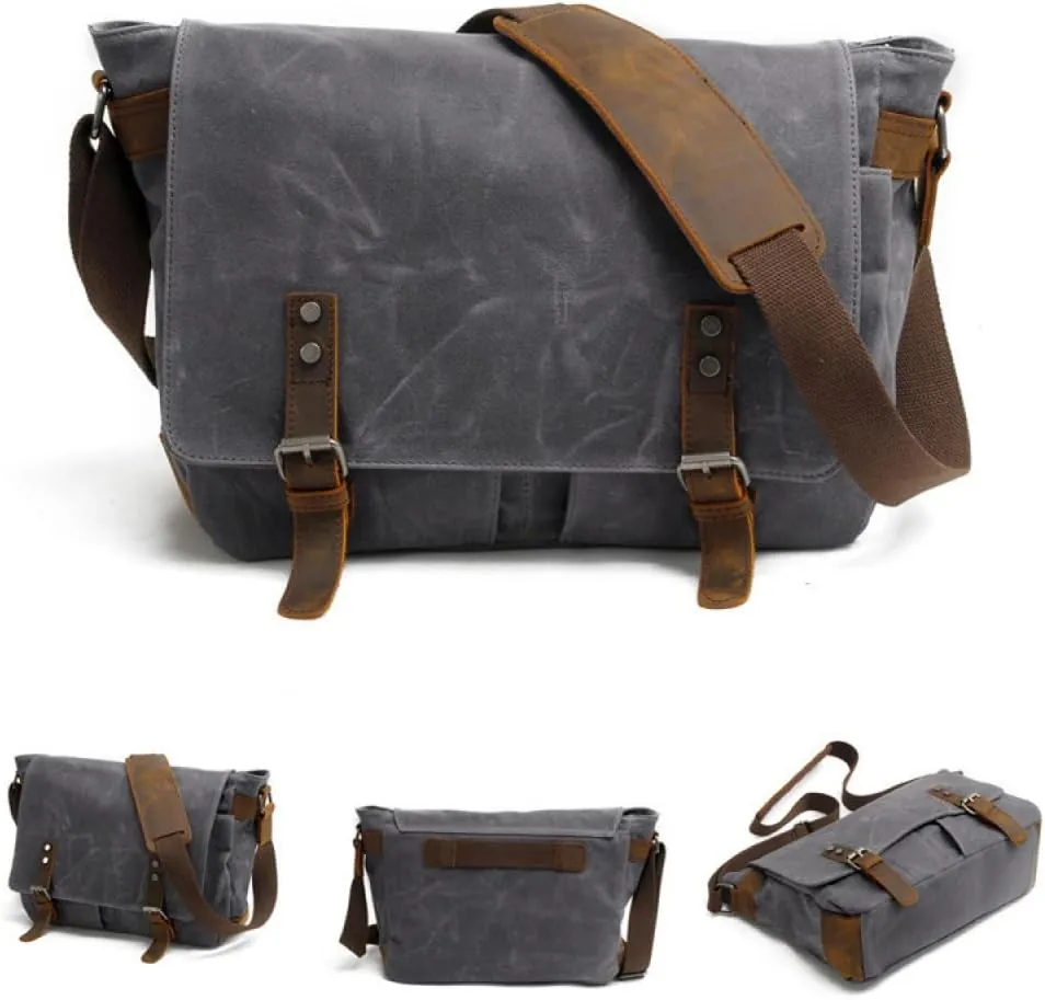 Waterproof Vintage-Style Canvas Messenger Bag - Durable & Stylish for Everyday Use dark gray