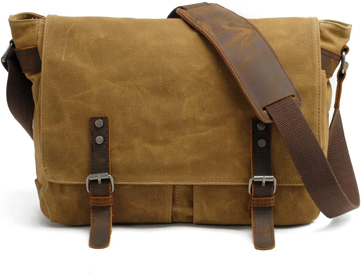 Waterproof Vintage-Style Canvas Messenger Bag - Durable & Stylish for Everyday Use Khaki