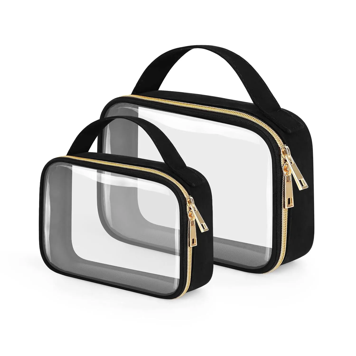 Wedama 2 Pack Toiletry Bags with Handles, Large Opening PVC Cosmetic Bags, Double Zipper, Black