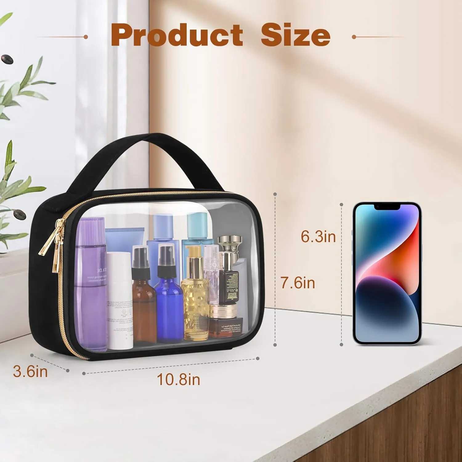 Wedama Clear Toiletry Bag, 2 Pack Clear Makeup Bags with Handles, Large Travel Bags PVC Cosmetic Bag for Women and Men, Carry on Airport Airline Compliant Bag, Black