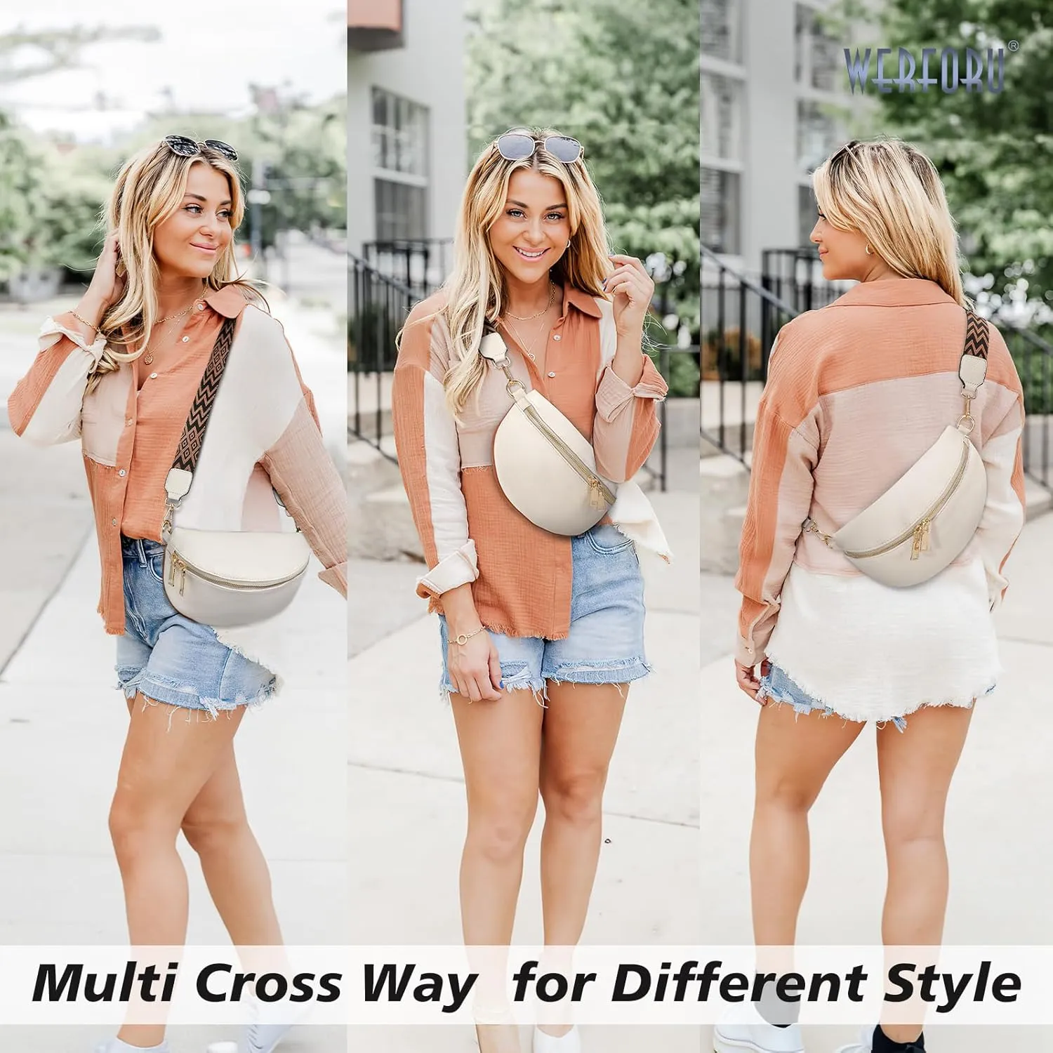 WERFORU Small Crossbody Sling Bag for Women Fanny Packs Faux Leather Chest Bag for Travel…