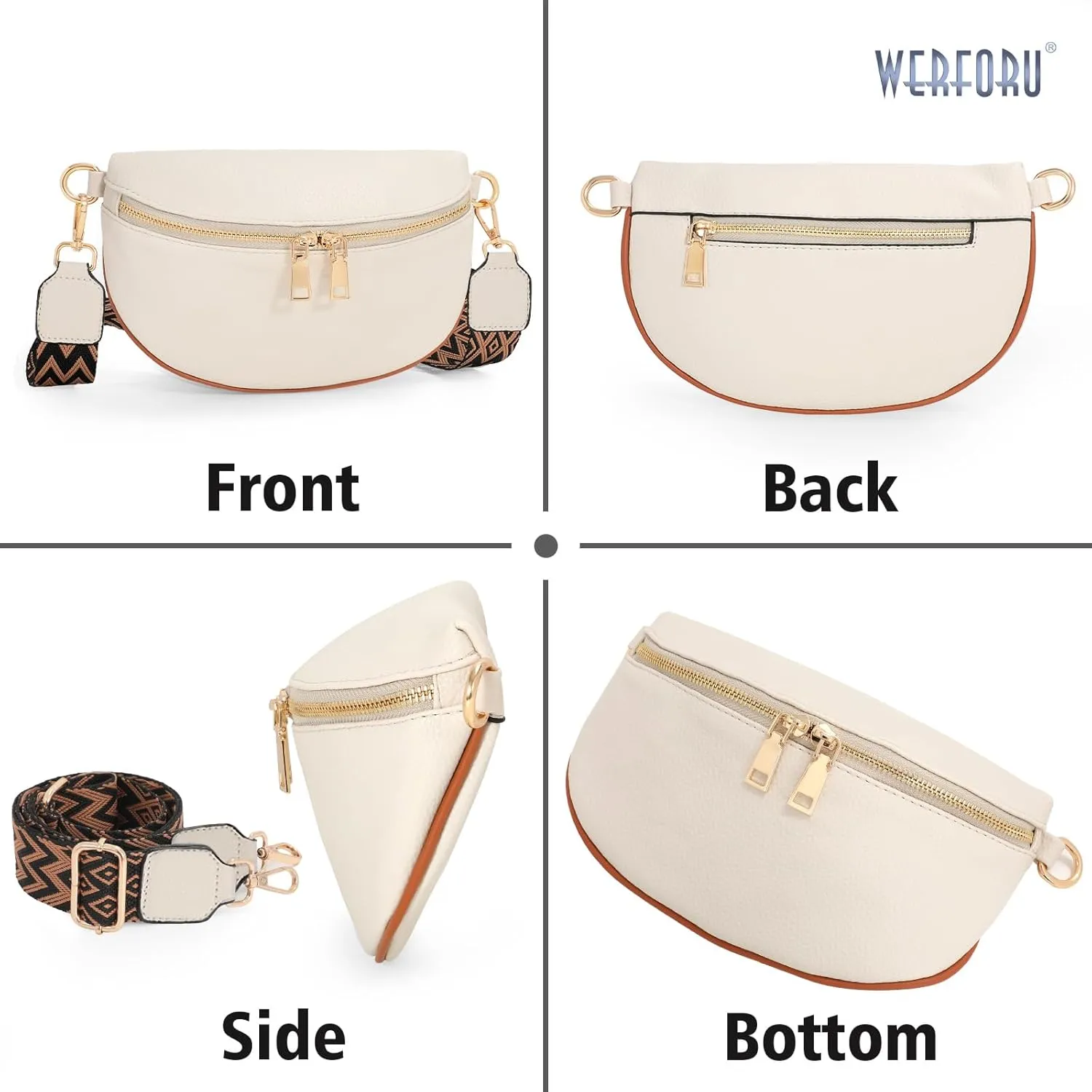 WERFORU Small Crossbody Sling Bag for Women Fanny Packs Faux Leather Chest Bag for Travel…
