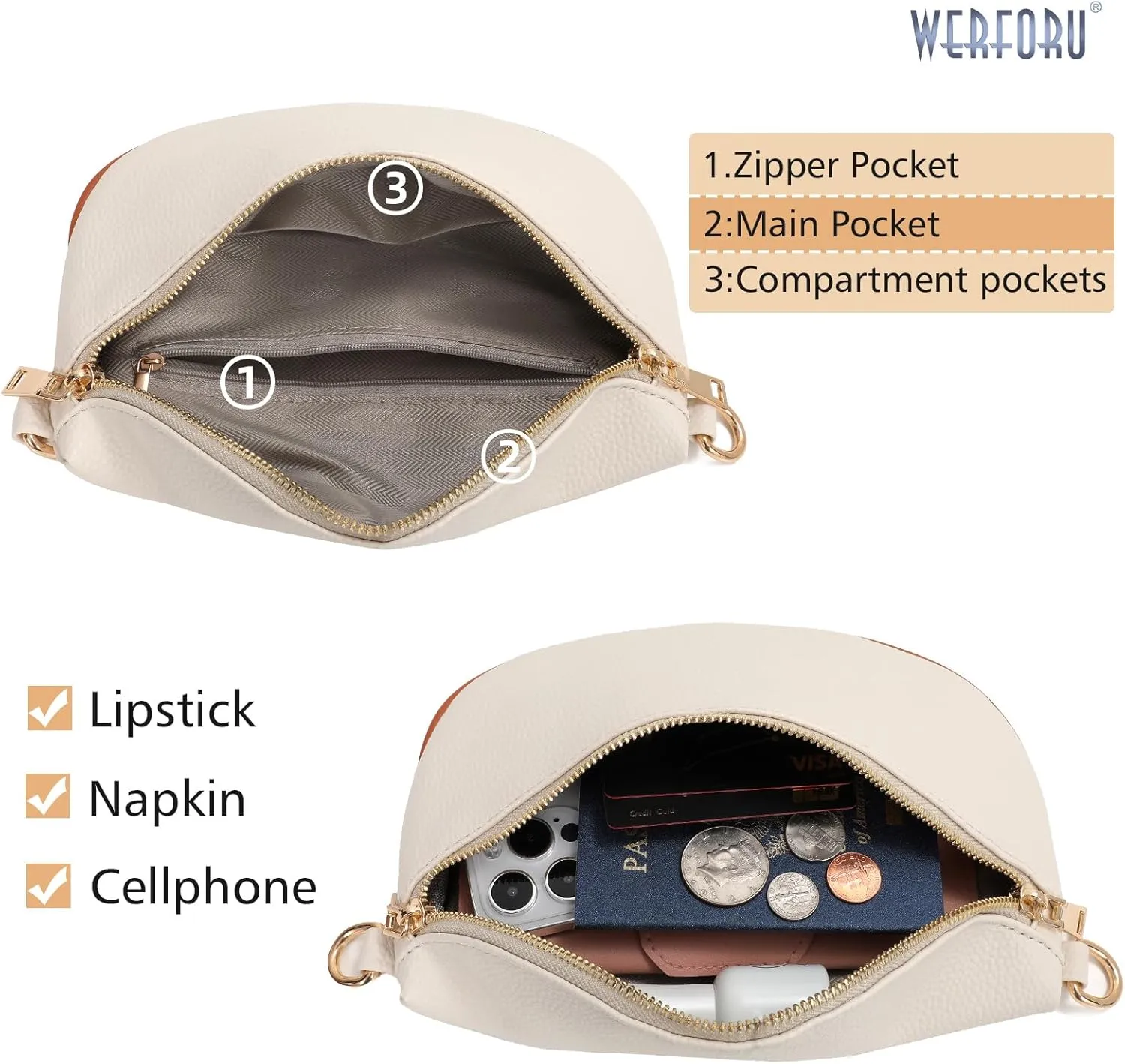 WERFORU Small Crossbody Sling Bag for Women Fanny Packs Faux Leather Chest Bag for Travel…
