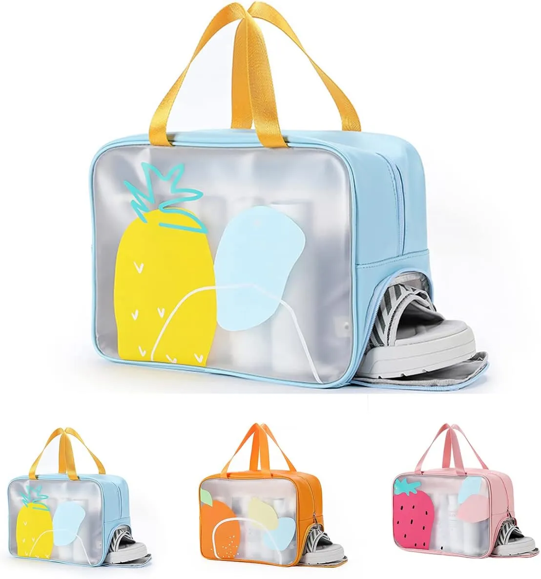 Wet Dry Separate Toiletry Bag Large Capacity Portable Travel Cosmetic Bag Handbag Organizer with Shoes Storage (Pineapple Blue)