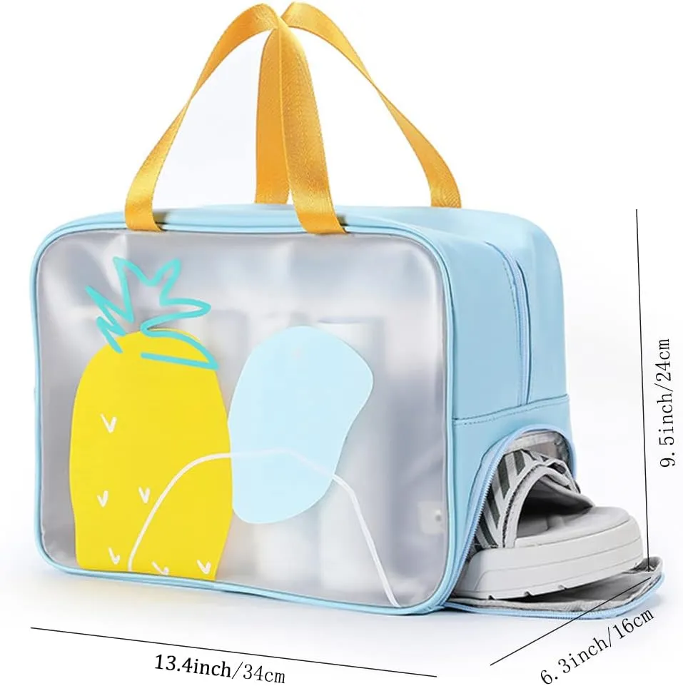 Wet Dry Separate Toiletry Bag Large Capacity Portable Travel Cosmetic Bag Handbag Organizer with Shoes Storage (Pineapple Blue)