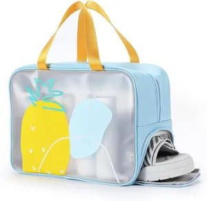 Wet Dry Separate Toiletry Bag Large Capacity Portable Travel Cosmetic Bag Handbag Organizer with Shoes Storage (Pineapple Blue)