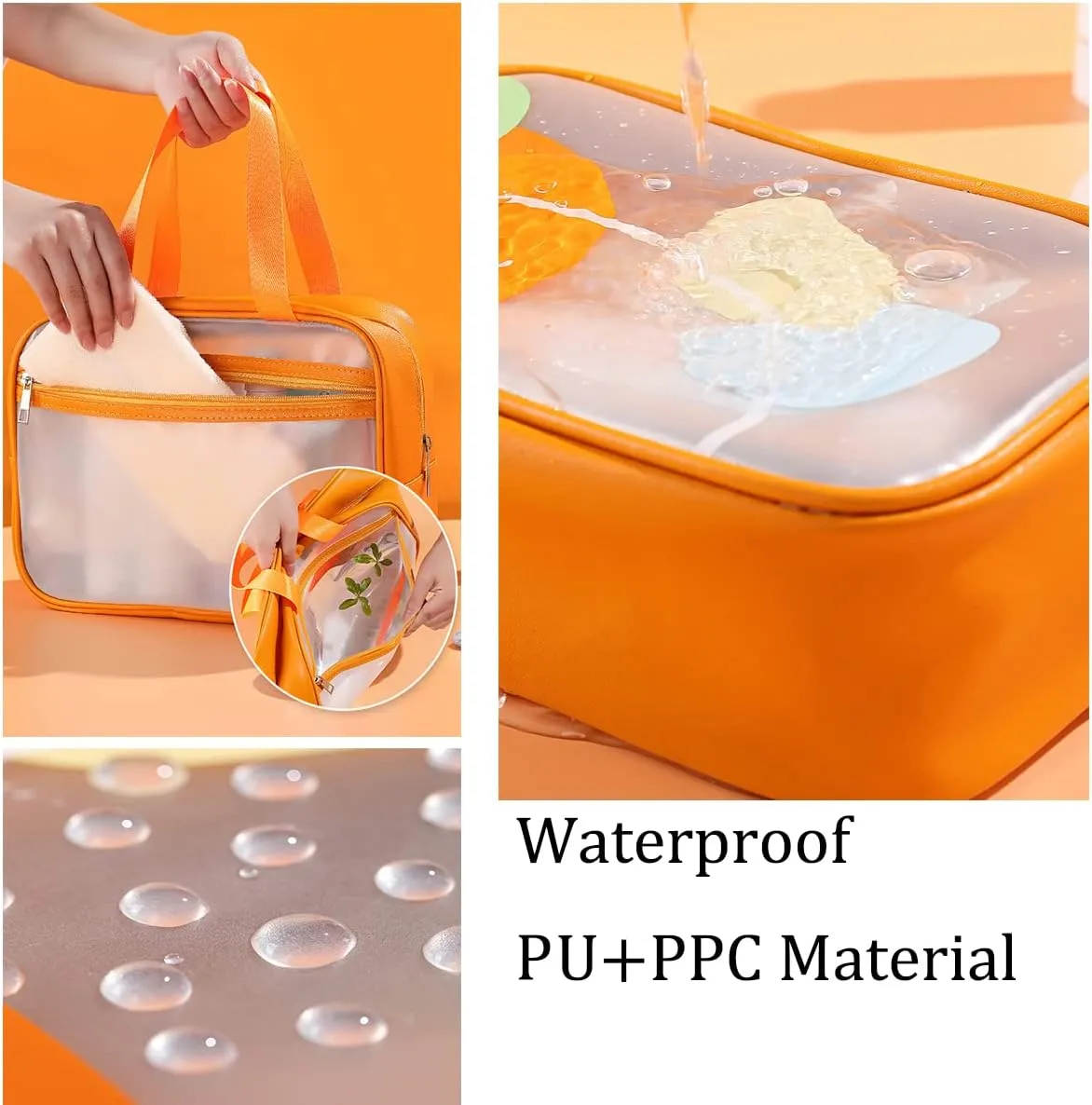 Wet Dry Separate Toiletry Bag Large Capacity Portable Travel Cosmetic Bag Handbag Organizer with Shoes Storage (Summer Orange)