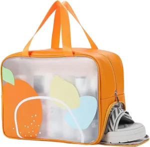 Wet Dry Separate Toiletry Bag Large Capacity Portable Travel Cosmetic Bag Handbag Organizer with Shoes Storage (Summer Orange)