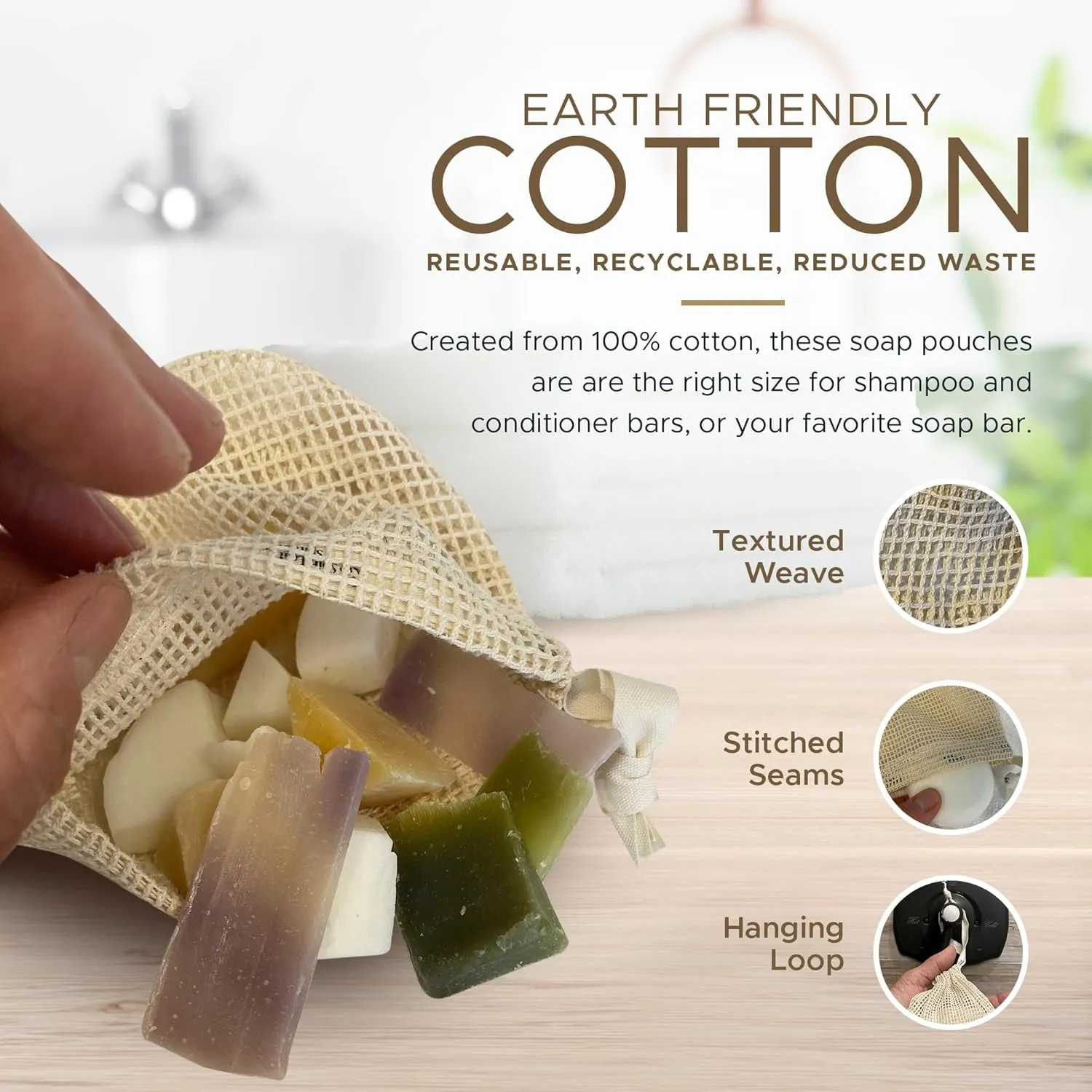 Whiffkitch Soap Pouch 5-Pack – Versatile Holder & Saver Set, Travel Soap Bags – Exfoliating Mesh Pouch, Cotton Soap Saver Bags for Shower & Bath, 4x5 inches