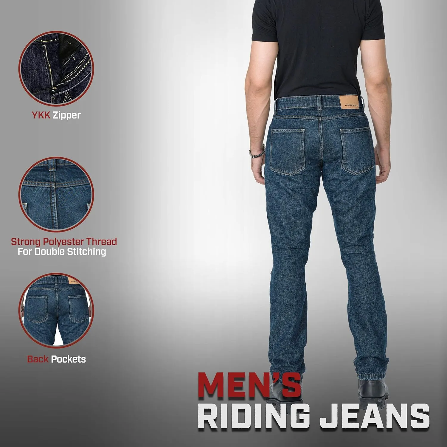WICKED STOCK Men Motorcycle Pants-Motorcycle Riding Jeans- Motorcycle Armor Dual Sport Enduro Dirtbike Denim Pants CE LEVEL2