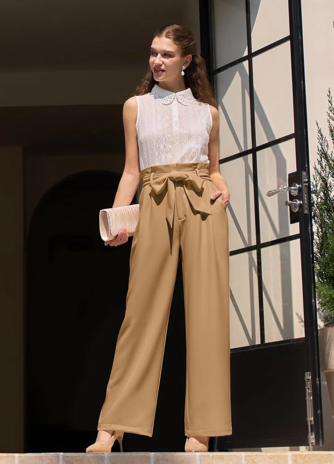 Willit Women's Wide Leg Pants Belted High Waisted Work Dress Pants Casual Palazzo Long Trousers 28"/30"/32"