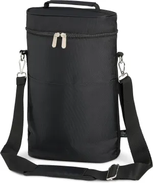 Wine Chiller Cooler Bag - Insulated Tote for 2 Bottles, Perfect Wine Accessories and Gifts, Black with Silver Buckles