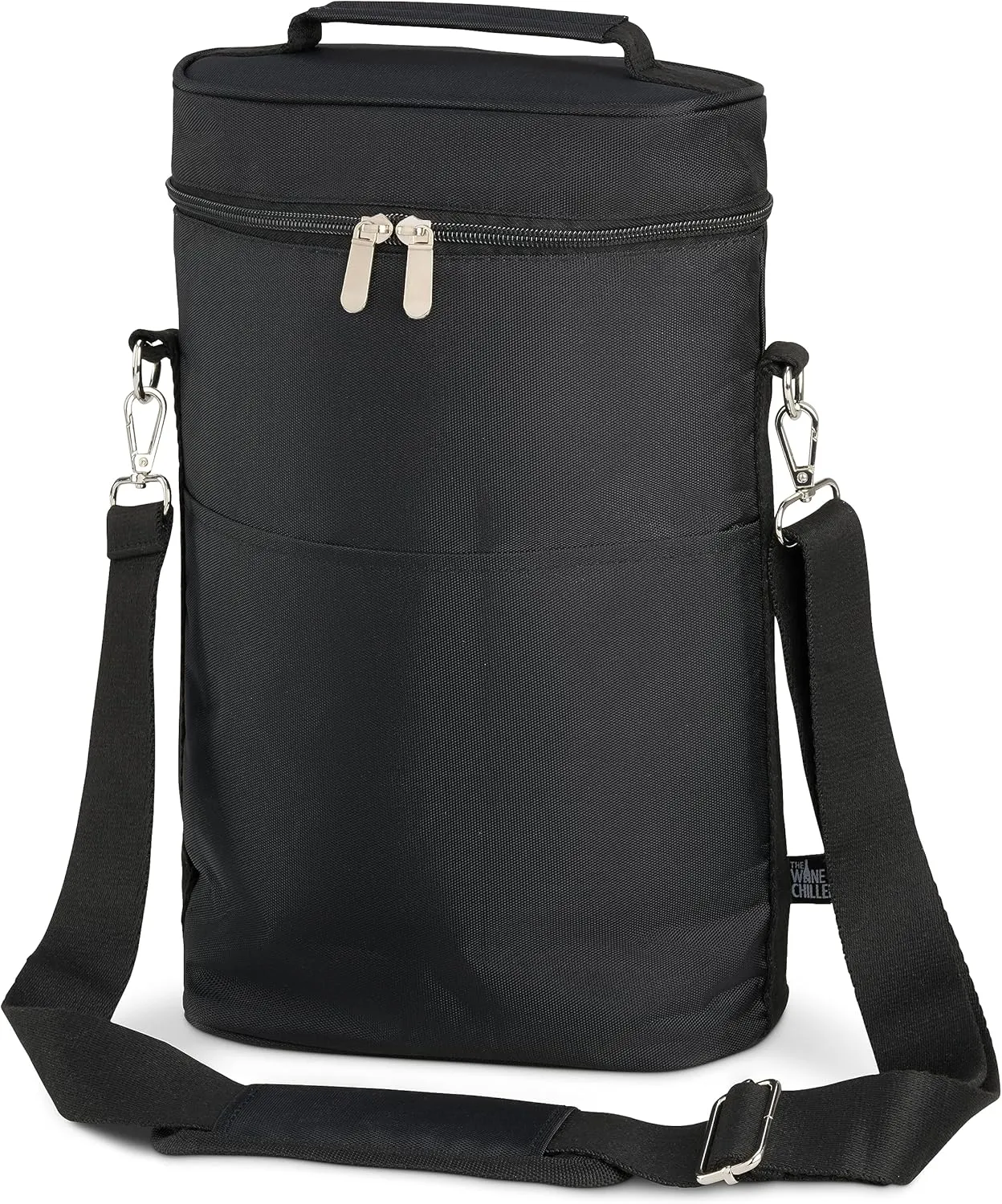 Wine Chiller Cooler Bag - Insulated Tote for 2 Bottles, Perfect Wine Accessories and Gifts, Black with Silver Buckles