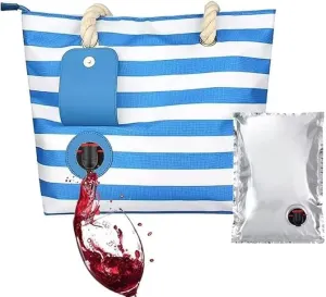 Wine Tote Bag, Beach Wine Cooler Bags Purse for Travel Gift, Leakproof Insulated Wine Carrier with Hidden Spout Compartments, Holds 2 bottles of Wine for Picnic, BYOB Restaurant, Party