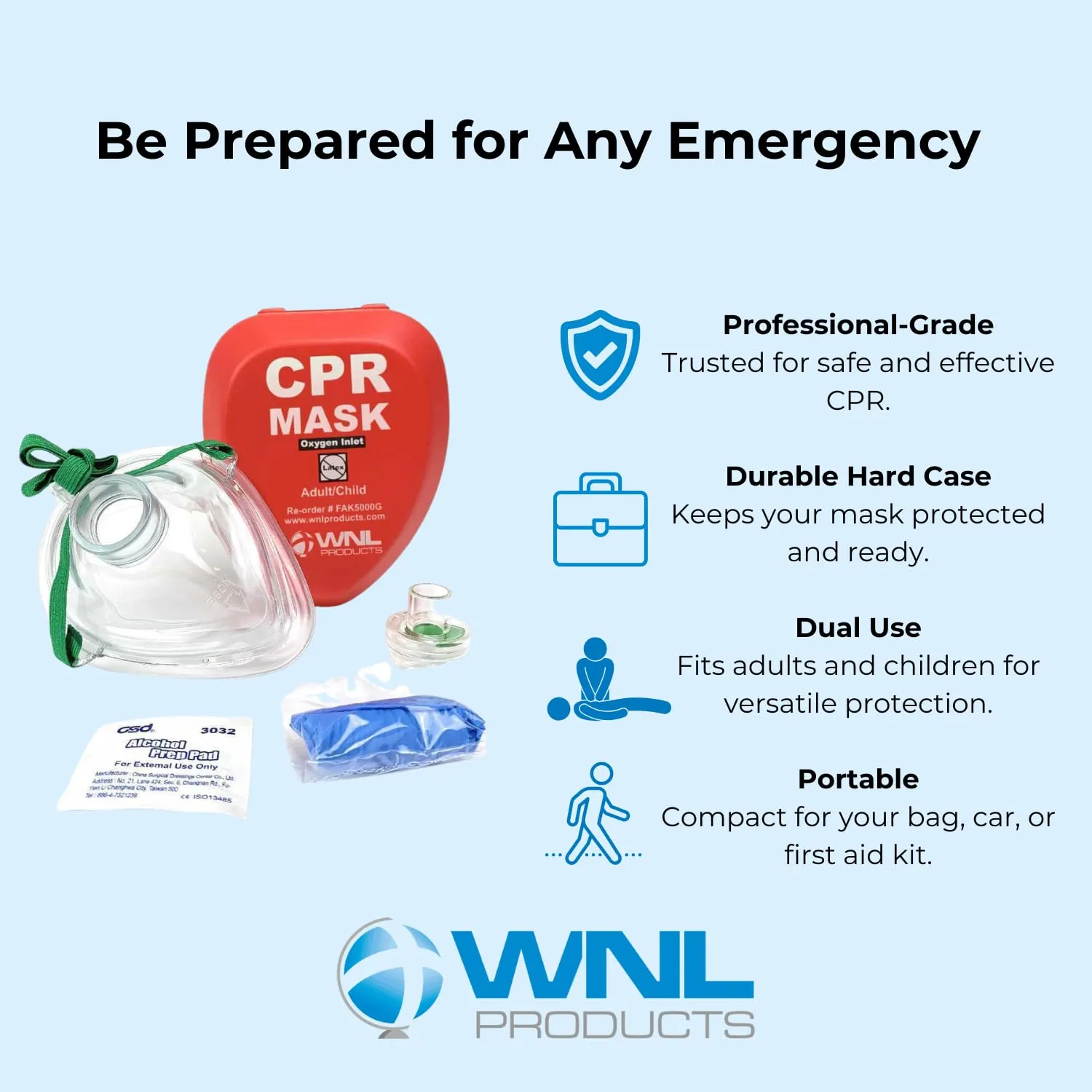 WNL Products CPR Rescue Mask, Adult/Child & Infant Pocket Resuscitator, Hard Case Kit with Belt Clip