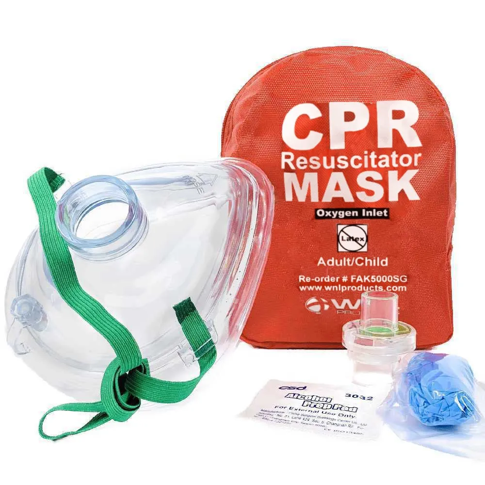 WNL Products CPR Rescue Mask, Adult/Child Pocket Resuscitator, Soft Case Kit with Belt Clip 2 Pack