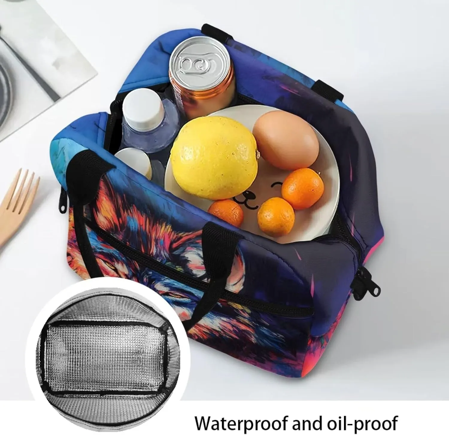 Wolf Work Lunch Bag for Men Work Reusable Lunchbag with Waterproof Lining Lightweight Insulated Lunchbox Tote with Zipper Crossbody Style Lunch Box Pouch